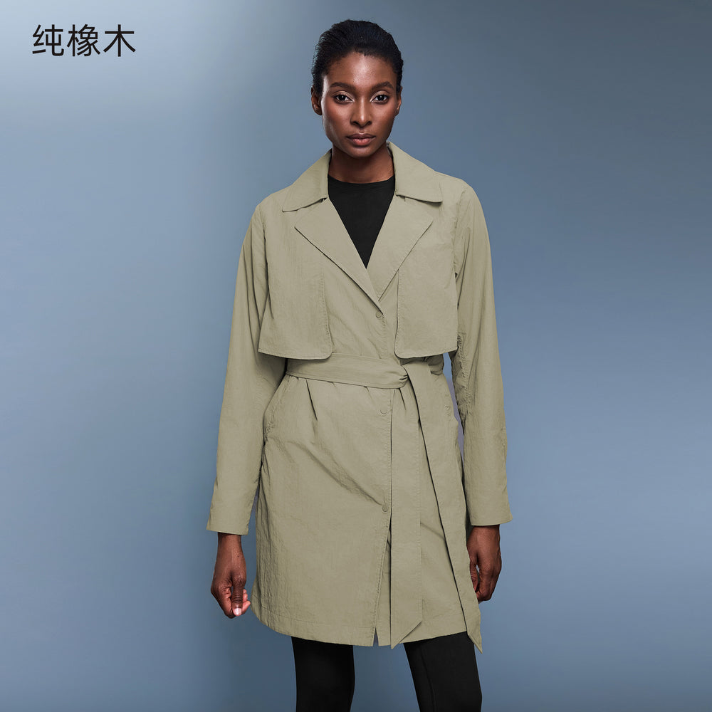 Autumnew arrivalelegant lapel windbreaker for women with belt lightweight waterproof high-looking slimming look medium longoutweard25127