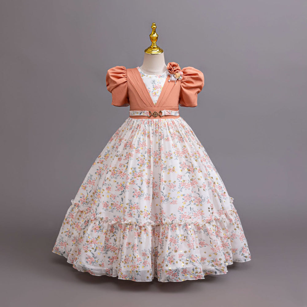 Export ready-made kids dress chiffon floral princess dress little girl model catwalk dress kids dress