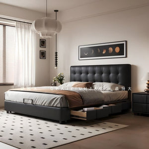 Big tree island home french retro storage waffle grids bed master bedroom bed italian light luxury black medieval style bed high box