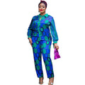 new african cross-border fashion: printed long-sleeve shirt and elastic waist pants casual set - basic women's apparel