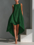spring cotton linen asymmetrical sleeveless sundress for women - perfect for european and american  independent stores & vacation getaways