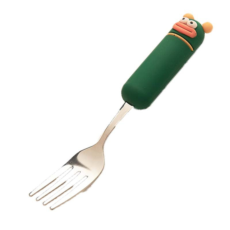 Cute cartoon fork and spoon set - high-value 304 stainless steel tableware for home use - kids' dessert forks with a fun, wide-mouth design
