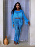 supply new arrival european and american clothing sexy imitation mink hair handmade tassel knittingcut outseparates jumpsuit