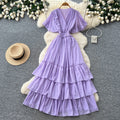 Frenchv neck red polka dot elegantdress women's summer waist slimming look a-line cake skirt dopamine style