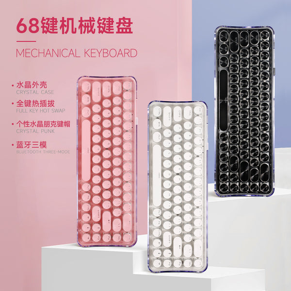 YK680 transparent hot-swappable mechanical keyboard three-mode 2.4G wireless Bluetooth customized crystal keyboard high value