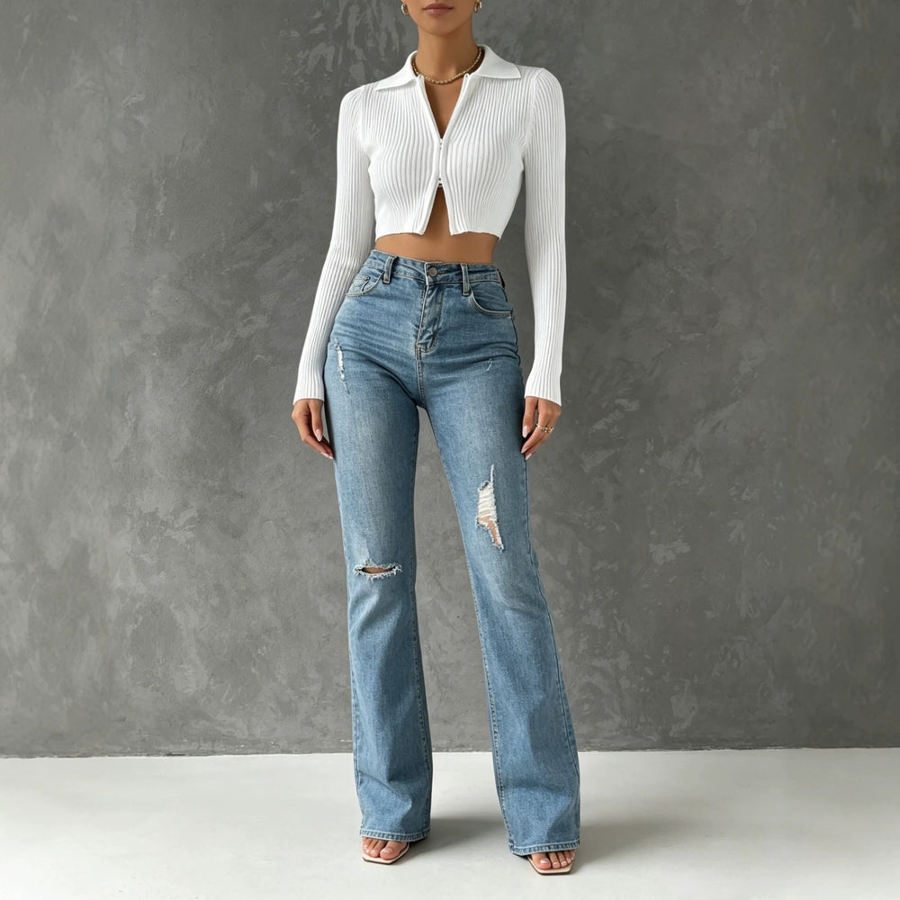 new arrival double-ended zipper knittingcardiganpure colorsilmslimming lookhigh waistcrop toplong sleeves short tops women's sweater