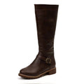 fall and winternew arrivalfashion side zipper round head belt buckle knee high women's knight boots in stockplus size boots for women