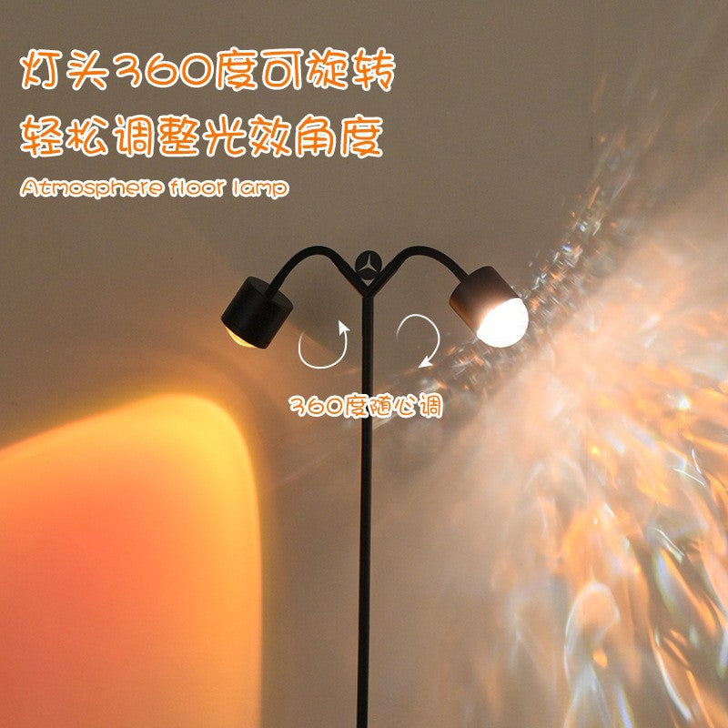 Water ripple atmosphere lamp popular double-headed sunset lamp floor lamp living room live broadcast room background sunset light manufacturer direct supply