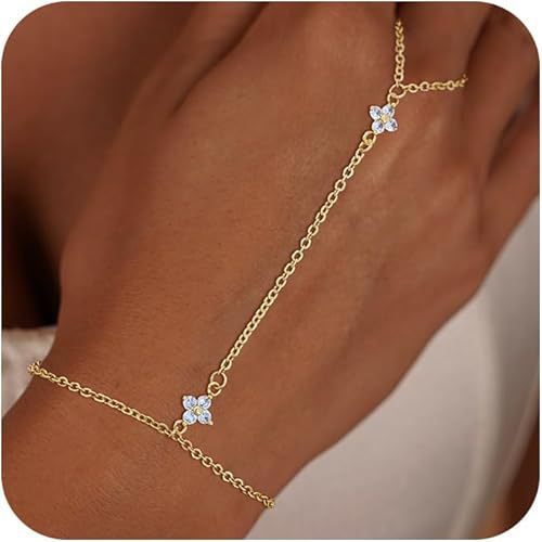 beautiful women's gold ring bracelet stylish layered adjustable chain jewelry finger chain gift