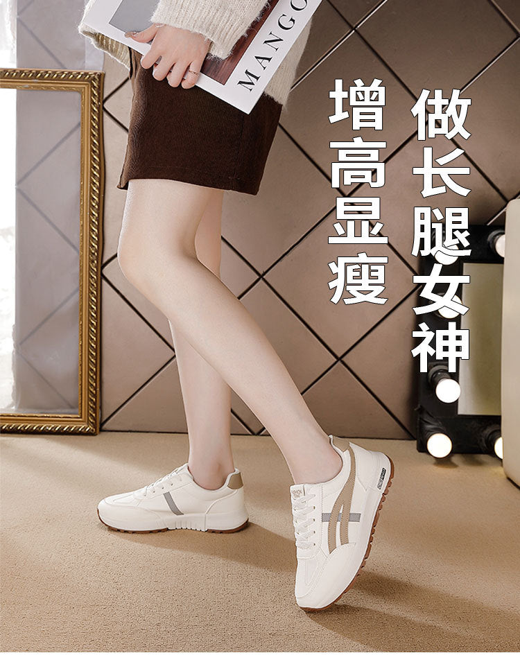 plus size women's shoes spring & fallnew arrival leather sneakers women's korean version thick solecasual soft bottom running dad shoes