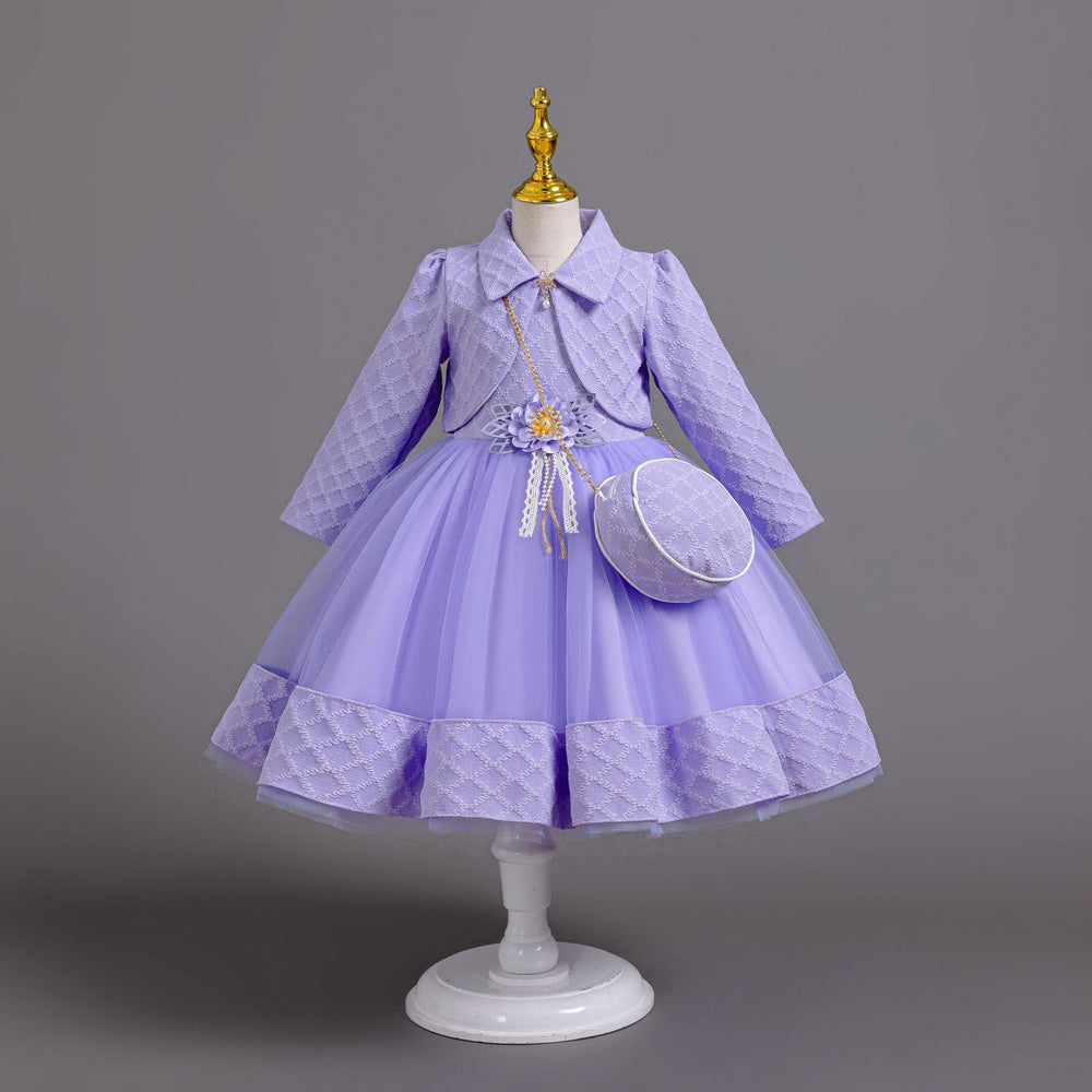 New in stock three-piece girls' dress set: long-sleeve wedding dress, piano recital dress, girl's dress