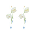 Super fairy white flower beaded tassel earrings for women classy atmosphere exaggerated earrings summer seaside photo accessories