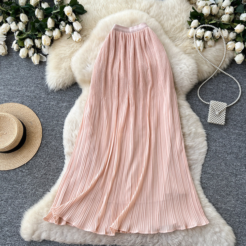 K-style high waist pleated dopamine skirt for women summercasualcasuala-line large swing work clothingelegant skirt