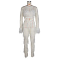 supply new arrival european and american clothing sexy imitation mink hair handmade tassel knittingcut outseparates jumpsuit