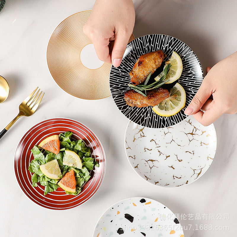 Popular creative round ceramic snack plate for home bone plate hotel side dish cake plate 6inch shallow plate