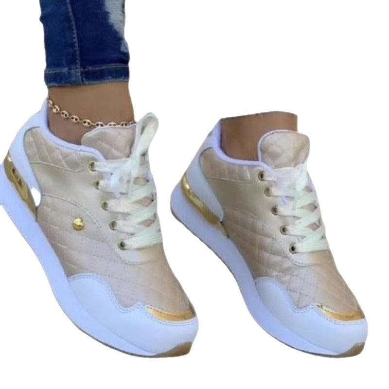 独立站新款大码运动鞋秋冬新款系带格子系带厚底跨境2022外贸单鞋