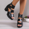 Exportplus size roman sandals women's summer new arrivalthick solewaterproof platform thick heel fish mouth sandals women's easiest for matchcut out sandals
