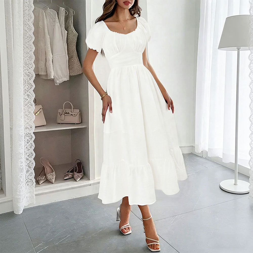 French retro bubble waist slimming look a-line large swing medium long independent station cross-border best selling women's clothing