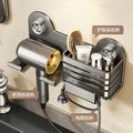 Suction cup punch-free hair dryer storage rack bathroom multi-functional comb hair dryer storage bucket hair dryer winding artifact