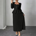 fashionsummernew arrival square collar waist suit long sleeves topspleated long skirtelegant two pieces