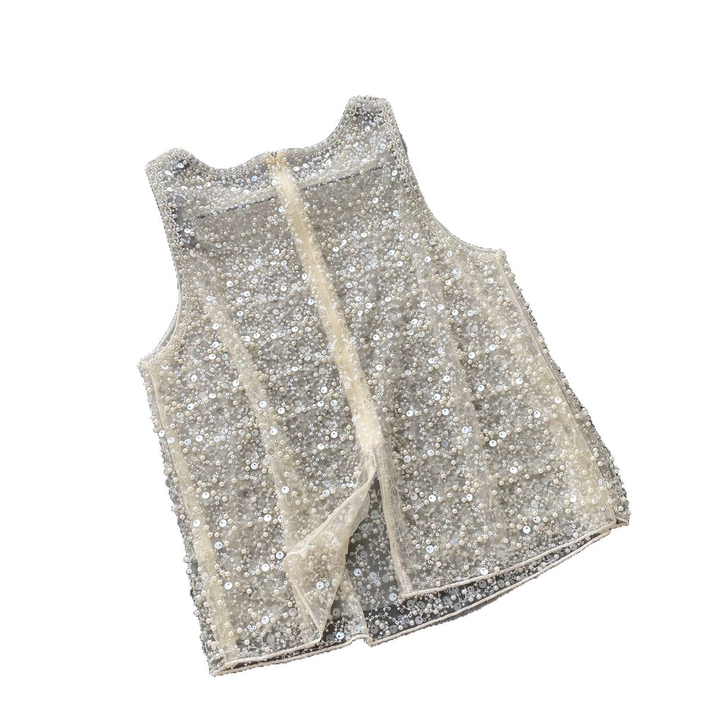 Luxury sequin & beaded mesh tank top -  summer collection - elegant & versatile sleeveless top for the modern woman