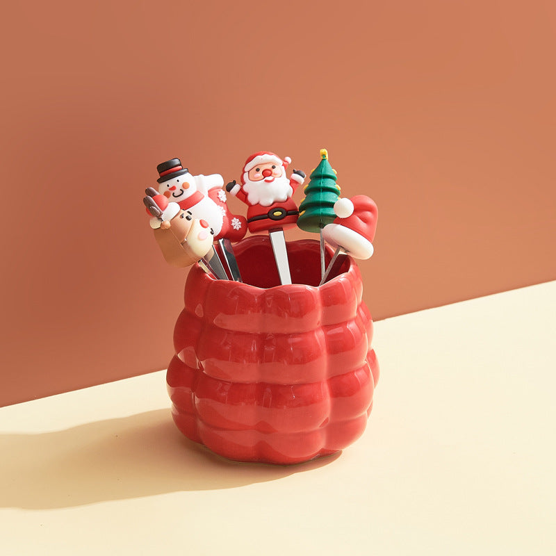 creative new year fruit fork suitfor home desktop ornaments high-looking ceramic fork spoon storage jar housewarming gift