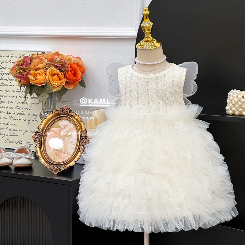 【ready to ship】girls' dress -  summer new korean style lace tulle dress - birthday gift princess dress