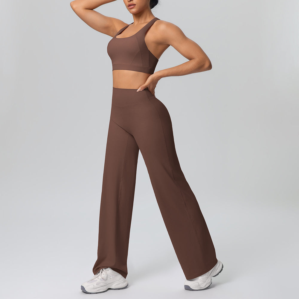 fashionpure color double-sided brushed back cross sports intimates yoga suit running fitness two-piece set
