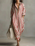 european and american independent station cross-border fashionloosev necklongstripessummer nine-quarter sleeve women's shirtdress