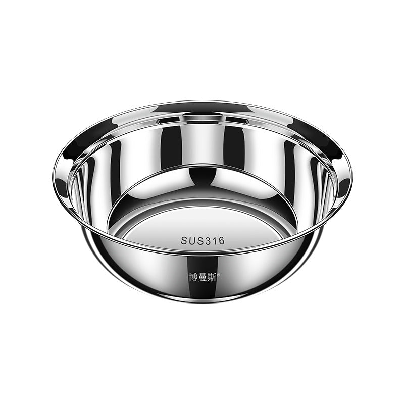 316 Stainless Steel Basin Food Grade Thickened Soup Basin and Washbasin Household Basin Iron Basin Kitchen Vegetable Basin Cooking Basin