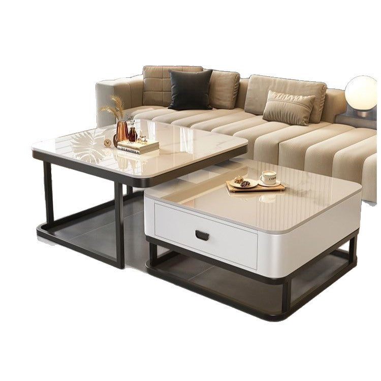 New nordic rock slab solid wood coffee table, modern minimalist marble coffee table for home, small apartment living room, italian style square side table