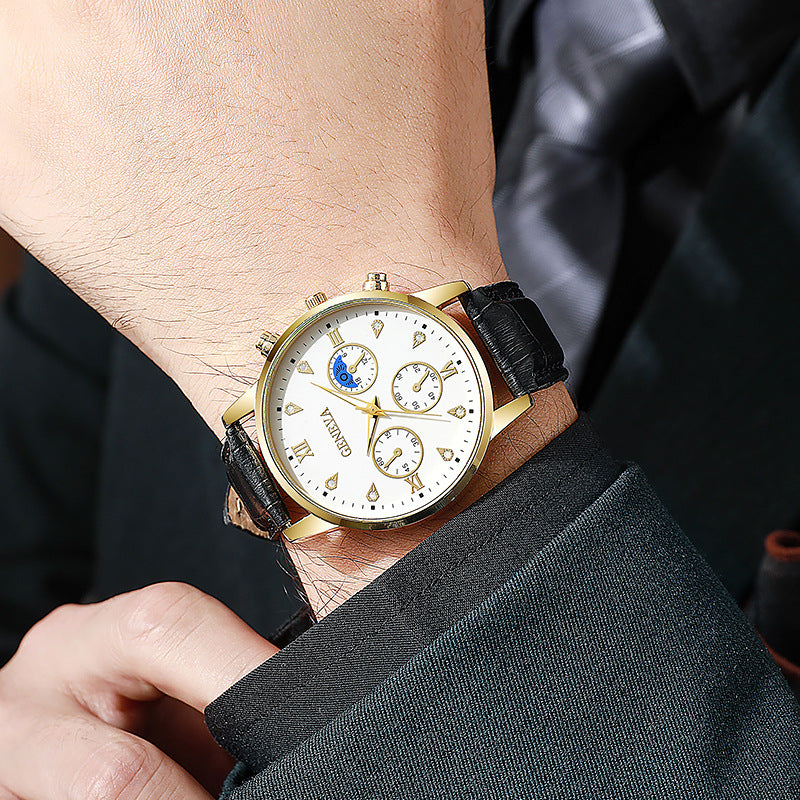 2023 new geneva men's business watch casual leather strap quartz sports watch men's watch wholesale