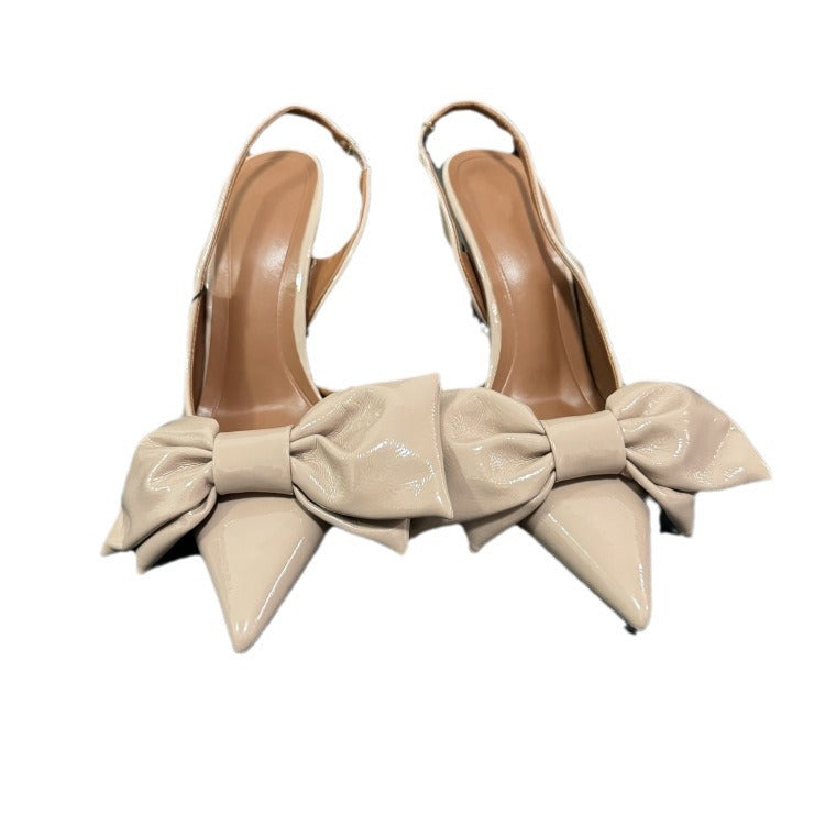 Z's patent leather stiletto sandals for women 2024 spring and summer baotou bows back strap pink high heels flats