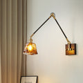 Japanese wabi-sabi style universal telescopic swing arm wall lamp - ceramic lampshade, vintage all-copper wall sconce