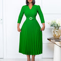 D426 independent station export women's clothing  autumn new v neck fashionelegantelegance pleated skirt fashiondress