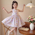 New girls' summer floral cotton silk dress - baby girl casual sweet style princess dress - stylish and trendy children's clothing