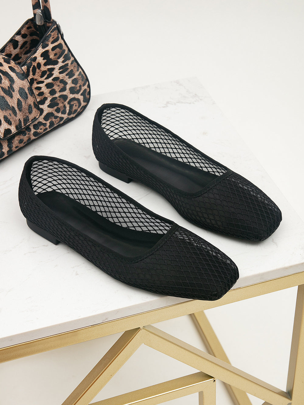 Women's breathable black mesh square toe flats - lightweight low heel casual shoes - comfortable footwear wholesale