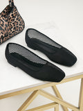 Women's breathable black mesh square toe flats - lightweight low heel casual shoes - comfortable footwear wholesale