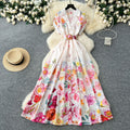 2025 spring new arrival: royal court style retro stand collar dress - european & american socialite design, cinched waist, single-breasted button, printed maxi dress