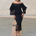 Amazon  spring/summer new lace patchwork off-the-shoulder bodycon evening gown - european & american style dress
