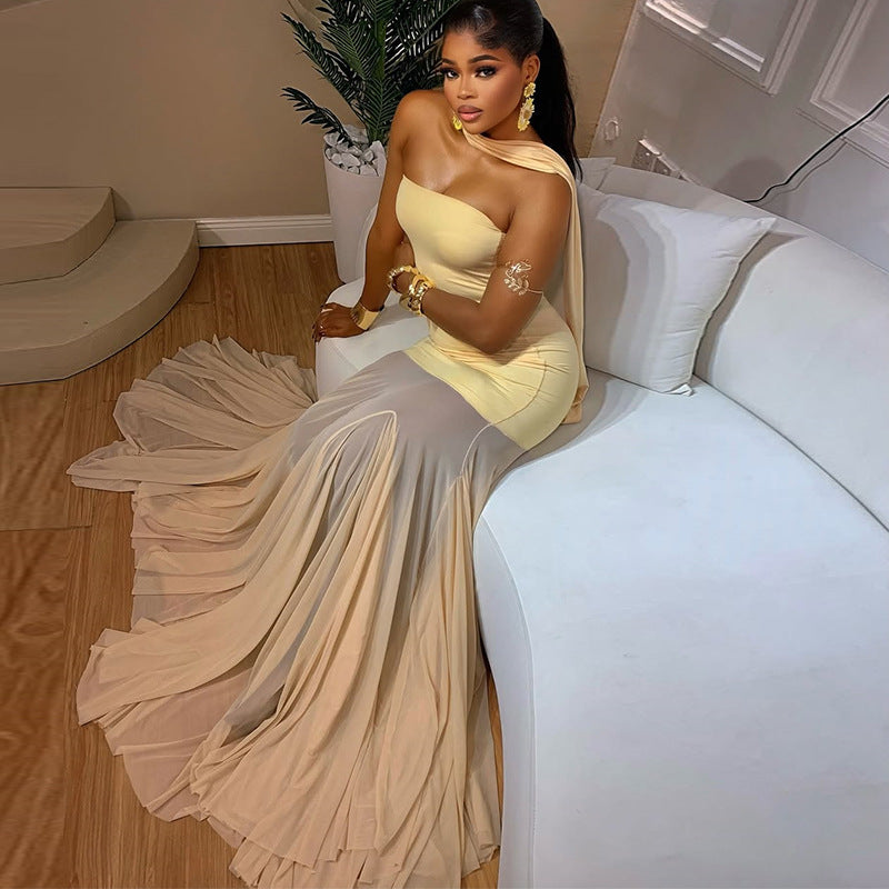 European and american cross-border women's fashion:  summer new arrivals - sexy and elegant bandeau bodycon pleated maxi dress