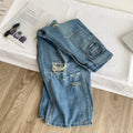 Retro ripped loose pantsjeans women's summer thin high waistslimming lookloosepetitesstraight-leg pantspants