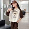 Girls' outfit  new style: trendy and stylish casual loose-fit hoodie and sweatpants set for spring and autumn, two-piece family matching outfit