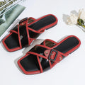 K-style women's shoes square toe cross strap belt buckle sandals glass glue soft leather retroflats slippers outwear flip-flops