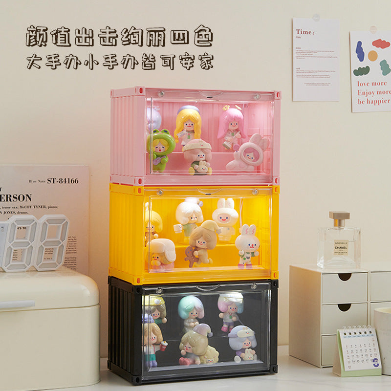 Doll figure blind box transparent dust-proof container storage box dust-proof cabinet household display rack wholesale small with light