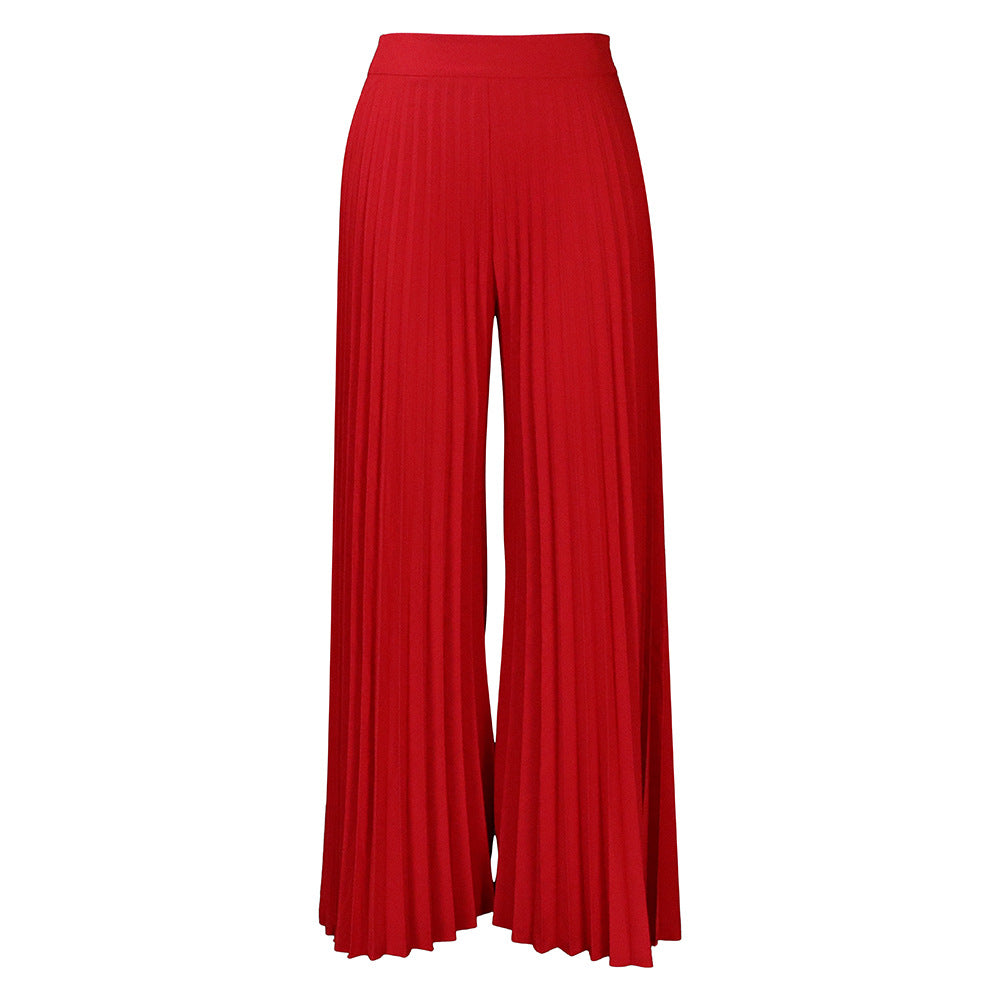 C8536 cross-border independent station new arrival summer european and american women's fashion elegant pleated pants high waistexport wide leg pants