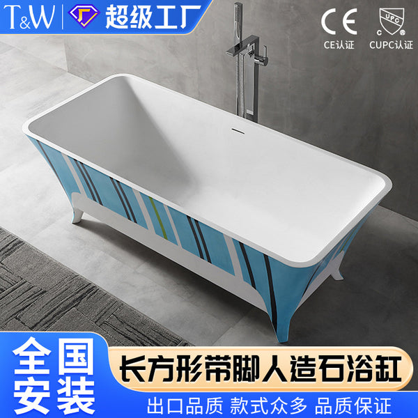 Travel free-standing bathtub household small apartment artificial stone PMMA integrated rectangular adult bathtub with feet