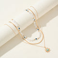 Long pearl necklace wholesale, european and american cross-border vintage eight-pointed star layered jewelry pendant, women's high-end collarbone chain
