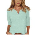 cross-border women's v-neck 3/4 sleeve solid color t-shirt top