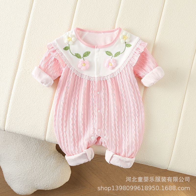 Baby spring clothes baby girl long sleeves jumpsuit one year old full month princess haki spring & fall outing clothes hug clothes trendy